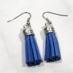Blue Leather Tassel Earrings